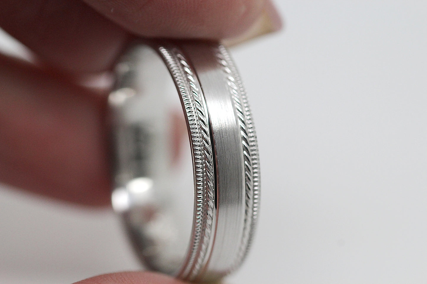 6mm 925 Silver Brushed Wedding Band for Men and Women with Double Milgrain | AT-6537