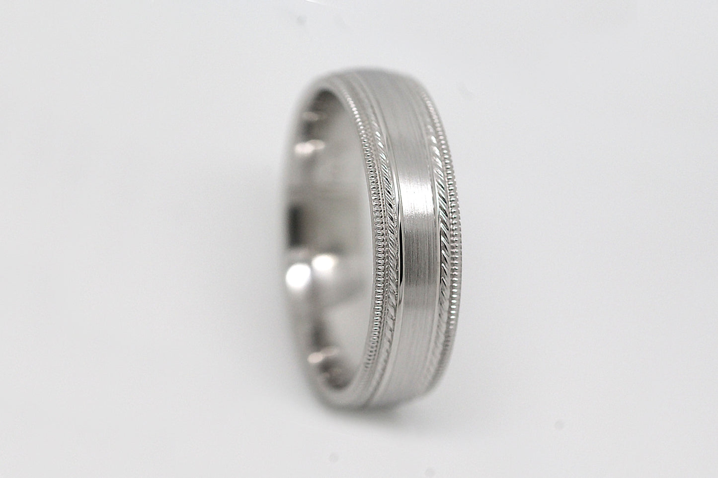 6mm 925 Silver Brushed Wedding Band for Men and Women with Double Milgrain | AT-6537
