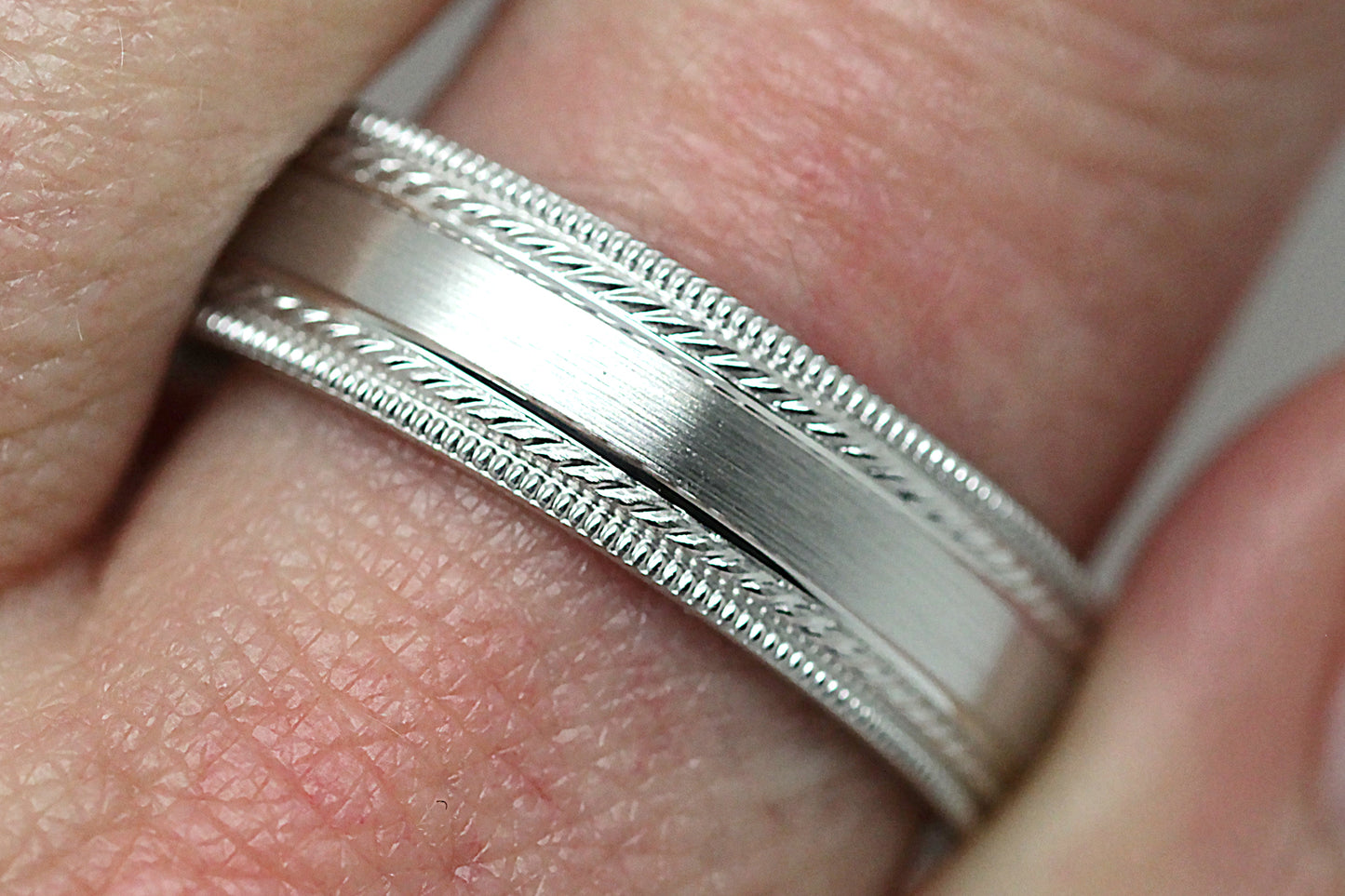 6mm 925 Silver Brushed Wedding Band for Men and Women with Double Milgrain | AT-6537