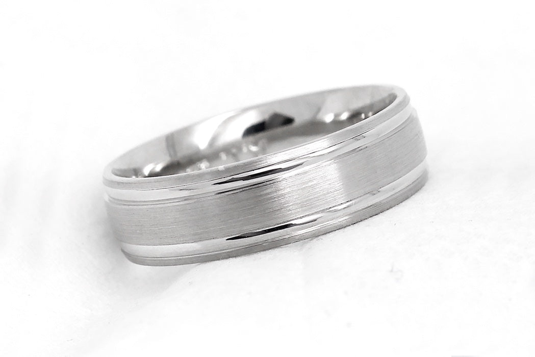 6mm 925 Silver Classic Brushed Satin Wedding Band for Men and Women Polished Lines | 6547