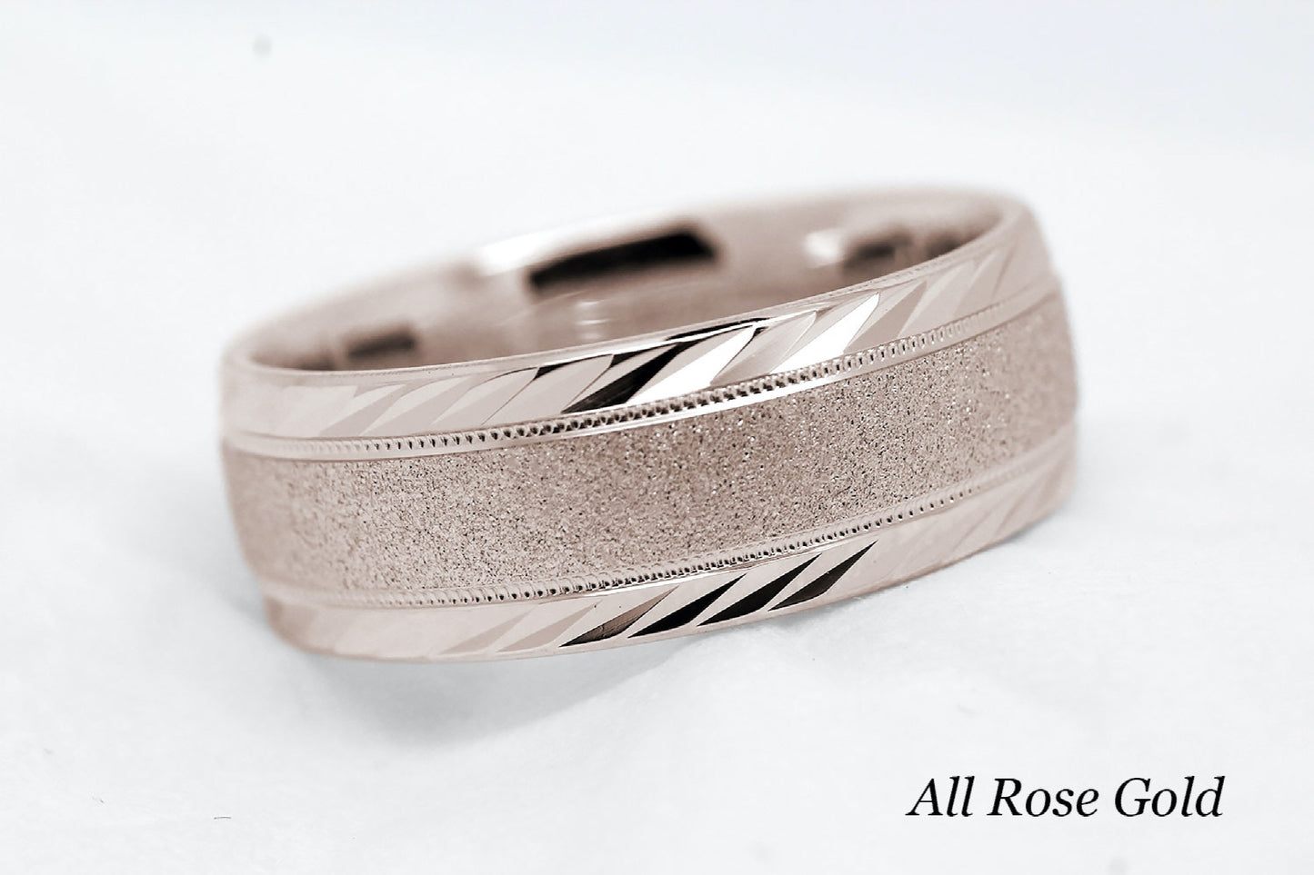 8mm Gold Wedding Band for Men and Women with Filigree Edge | T-6673