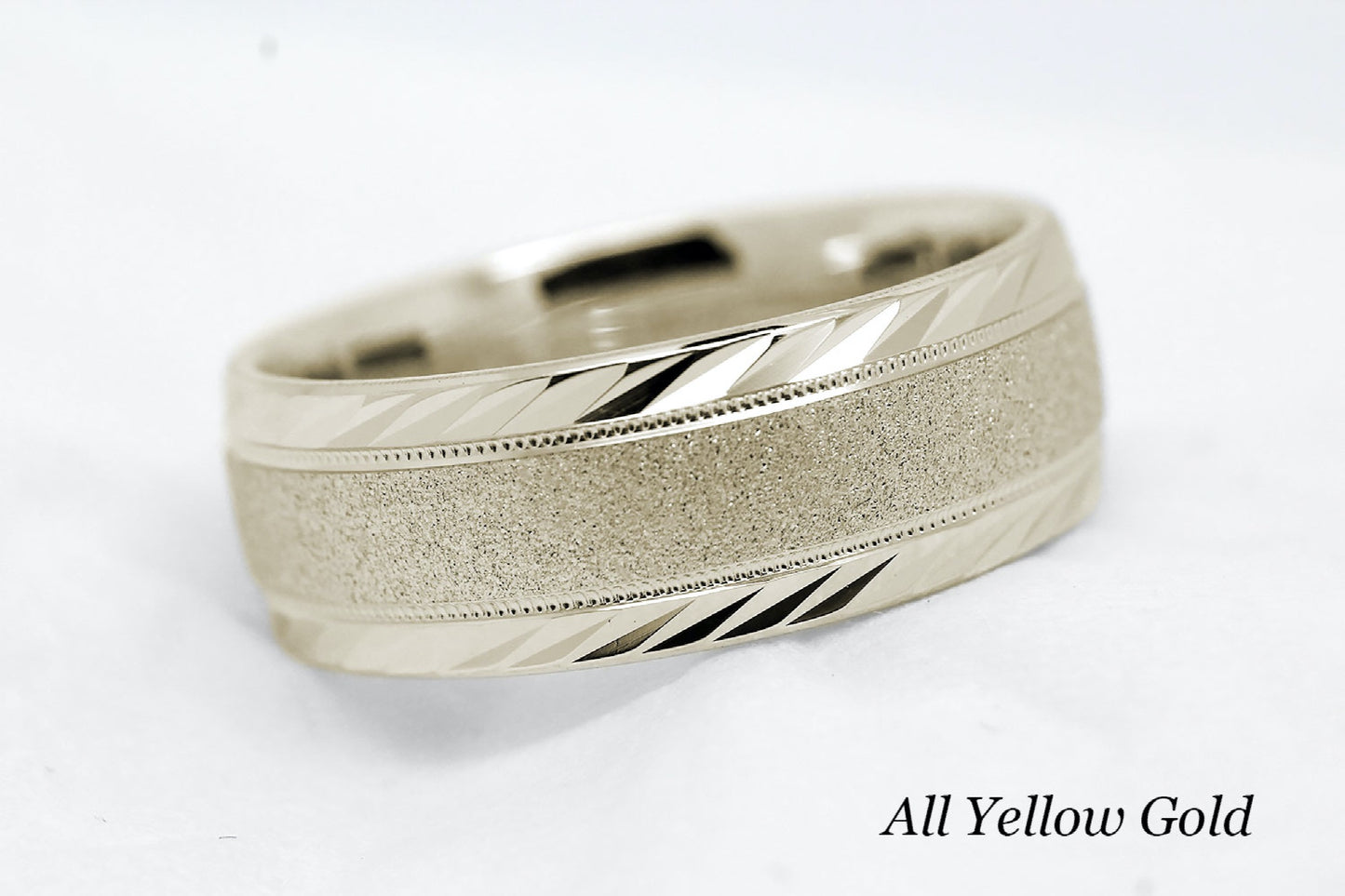 8mm Gold Wedding Band for Men and Women with Filigree Edge | T-6673
