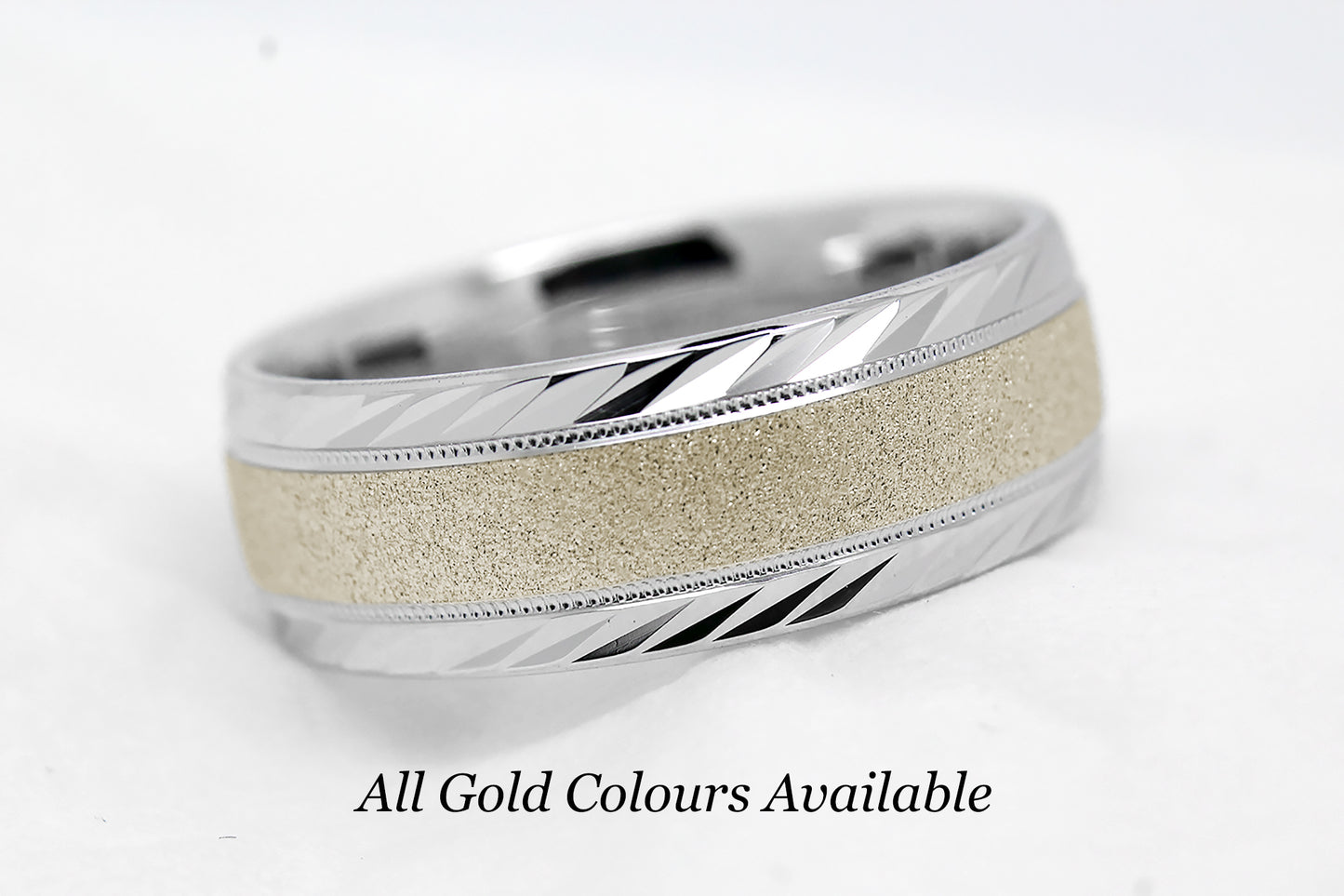 8mm Gold Wedding Band for Men and Women with Filigree Edge | T-6673