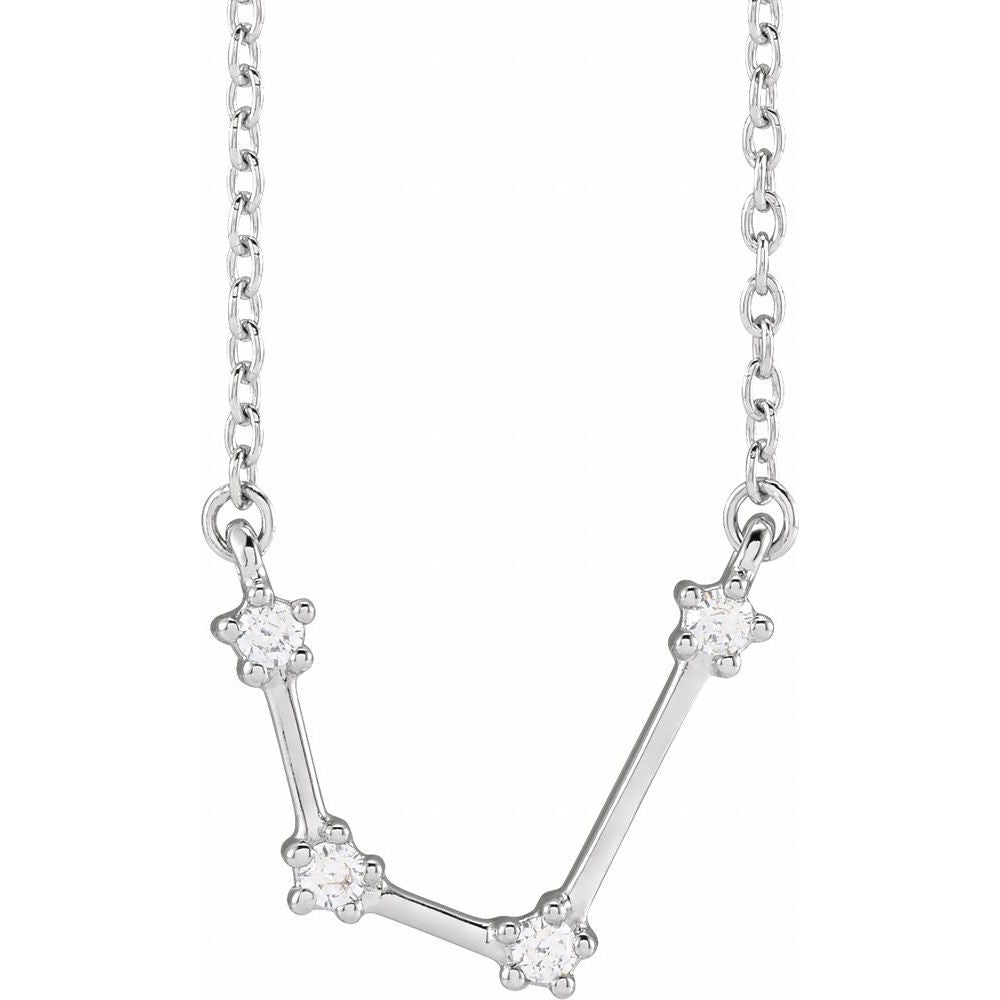 14K White Gold Aquarius Constellation Zodiac Necklace with 4 Natural Diamonds