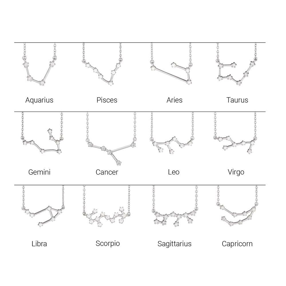 Examples of all Constellation Zodiac Necklace with Natural Diamonds