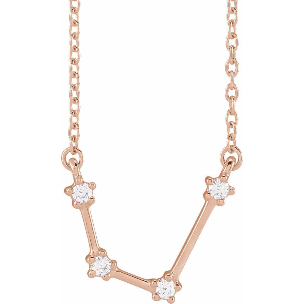 14K Rose Gold Aquarius Constellation Zodiac Necklace with 4 Natural Diamonds
