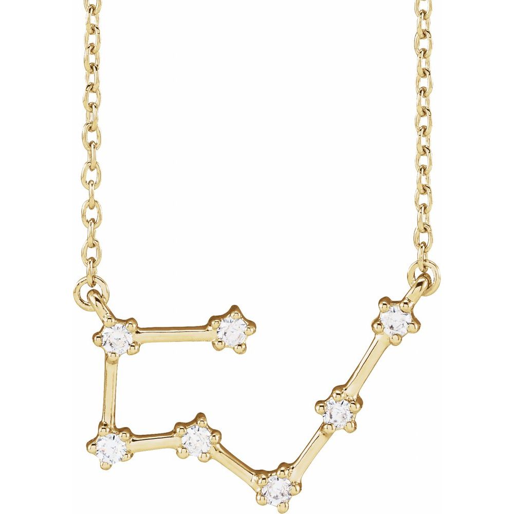 14K Yellow Gold Taurus Constellation Zodiac Necklace with 7 Natural Diamonds