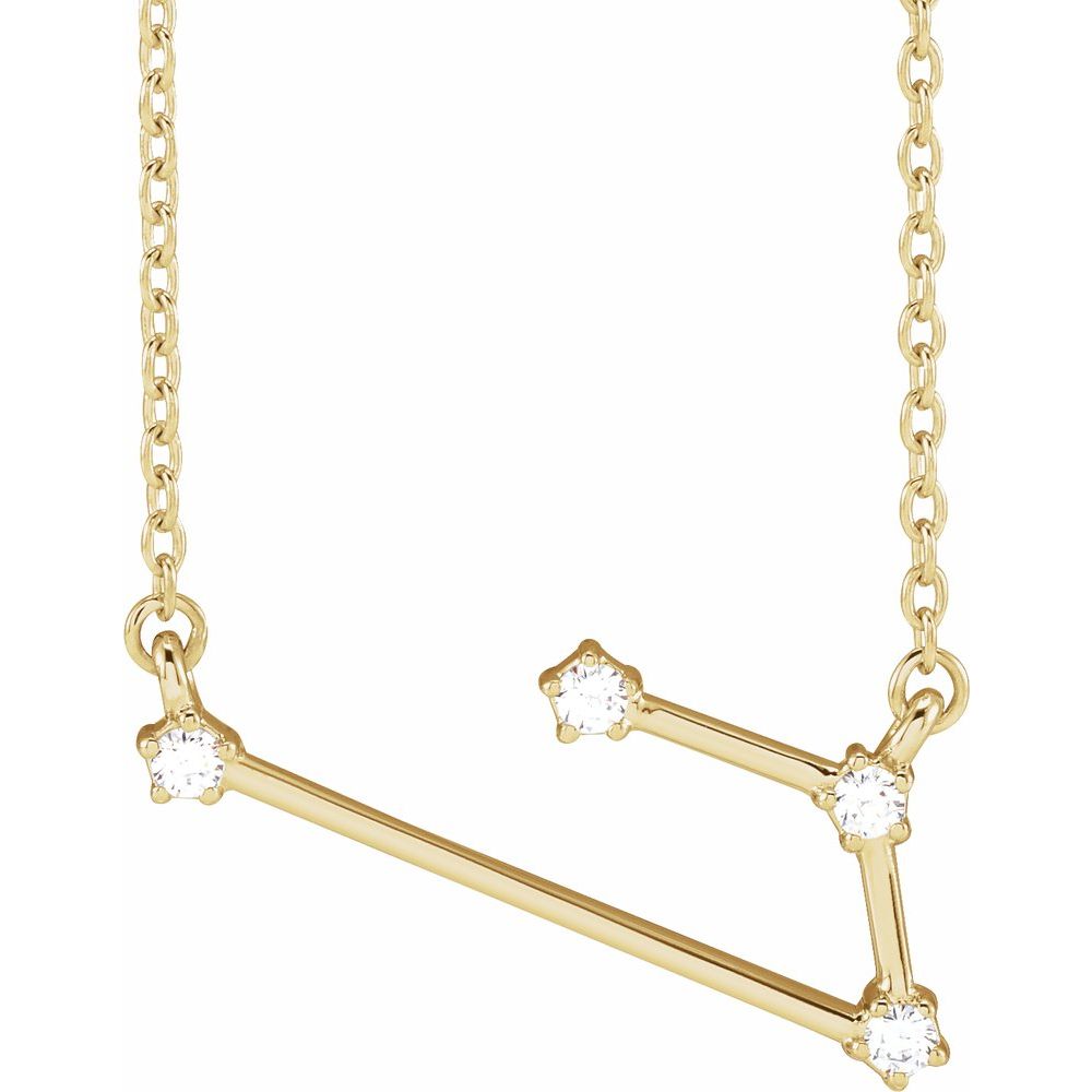 14K Yellow Gold Aries Constellation Zodiac Necklace with 4 Natural Diamonds