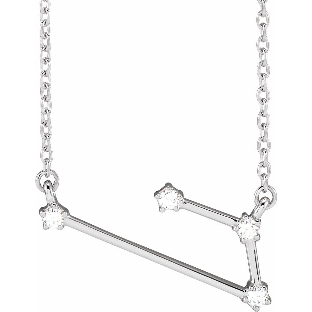 14K White Gold Aries Constellation Zodiac Necklace with 4 Natural Diamonds