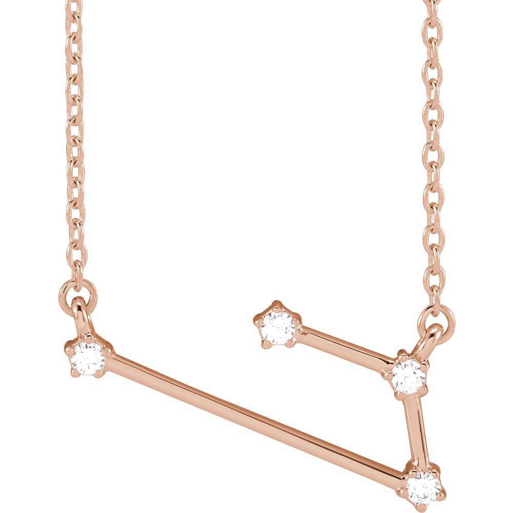 14K Rose Gold Aries Constellation Zodiac Necklace with 4 Natural Diamonds