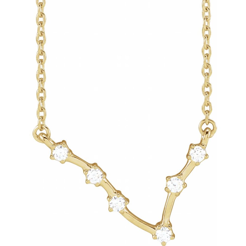 14K Yellow Gold Pisces Constellation Zodiac Necklace with 6 Natural Diamonds