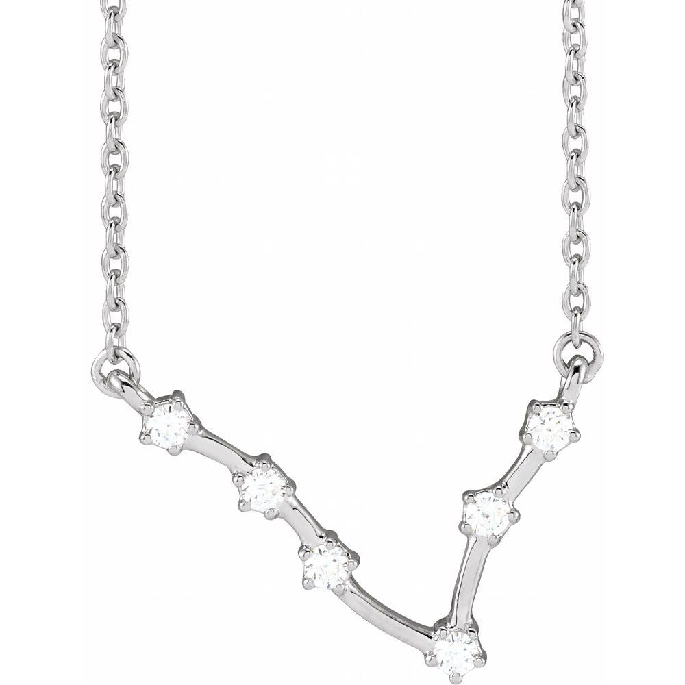 14K White Gold Pisces Constellation Zodiac Necklace with 6 Natural Diamonds