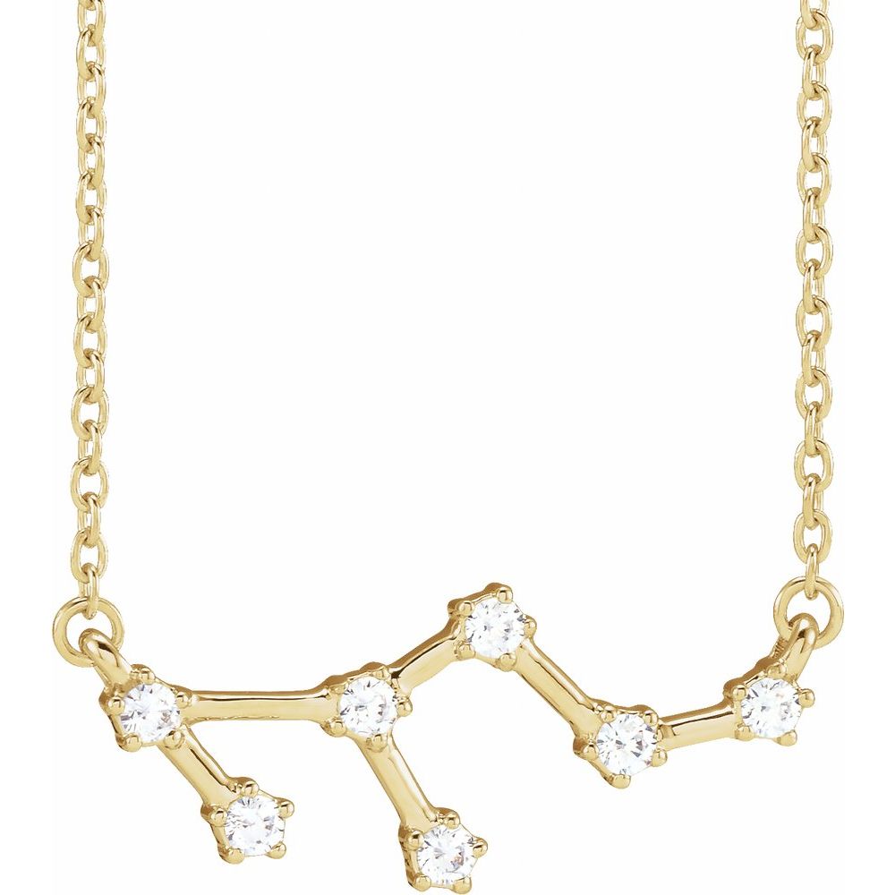 14K Yellow Gold Leo Constellation Zodiac Necklace with 7 Natural Diamonds