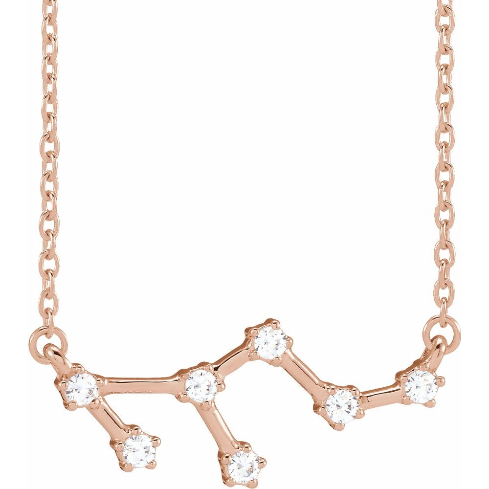 14K Rose Gold Leo Constellation Zodiac Necklace with 7 Natural Diamonds