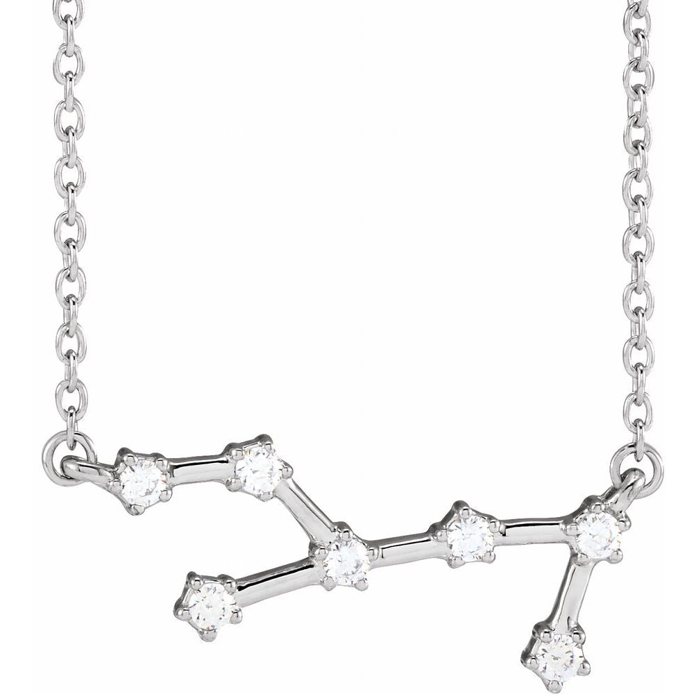 14K White Gold Virgo Constellation Zodiac Necklace with 7 Natural Diamonds