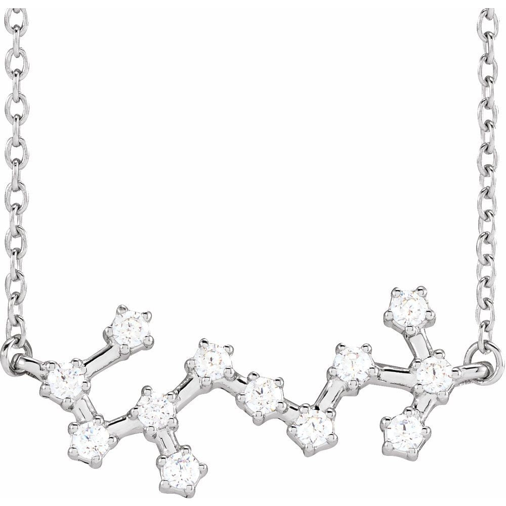 14K White Gold Scorpio Constellation Zodiac Necklace with 12 Natural Diamonds