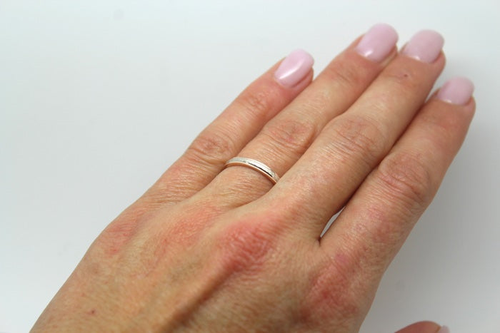 2mm 10K 14K 18K Solid Gold Hammered Women's Ring Stackable | This classic Hammered 2mm women's ring. Perfect as wedding band, anniversary ring or stack it with your other jewelry.