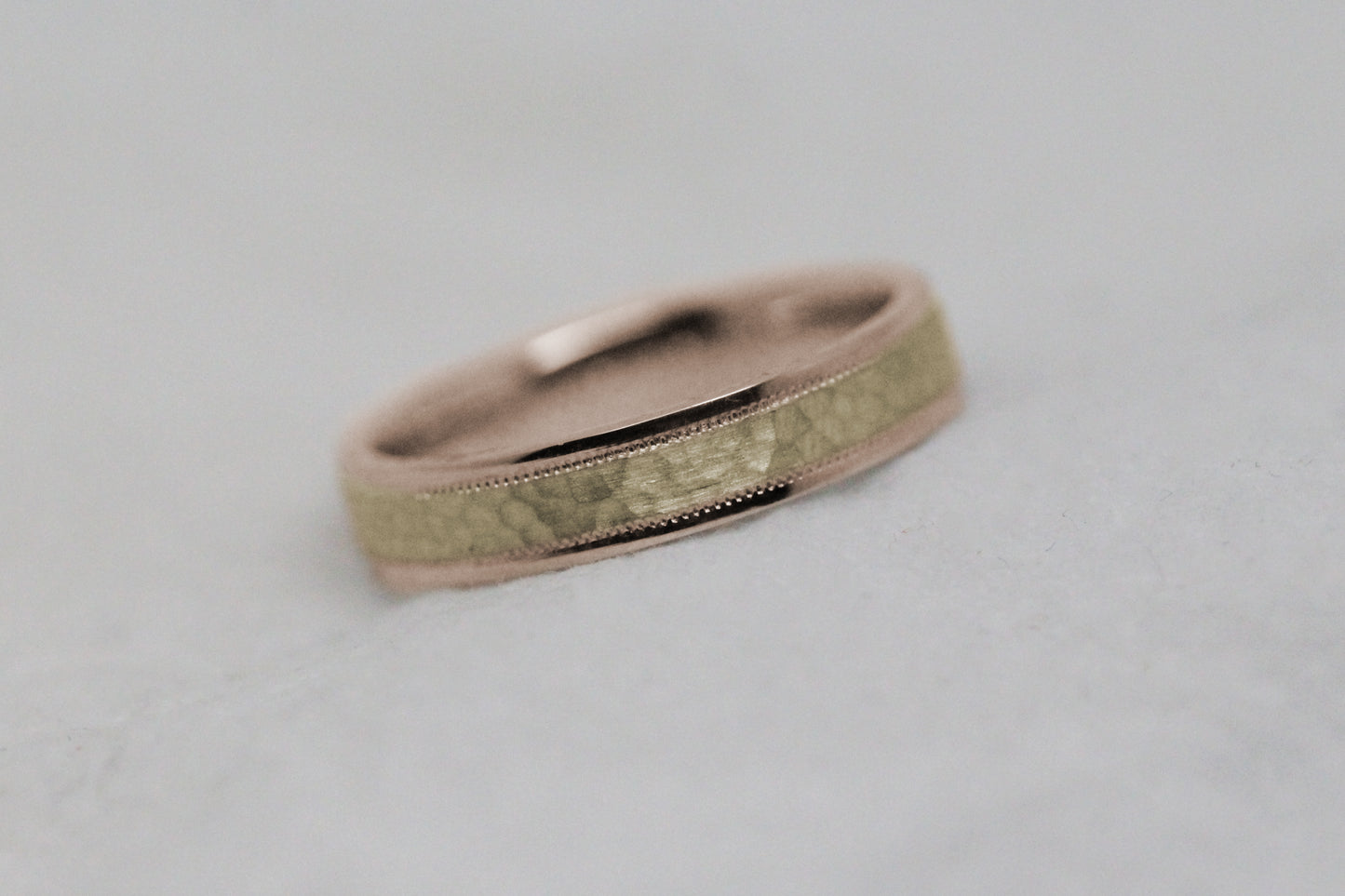 4mm rose gold with yellow gold hammered wedding ring for men and women