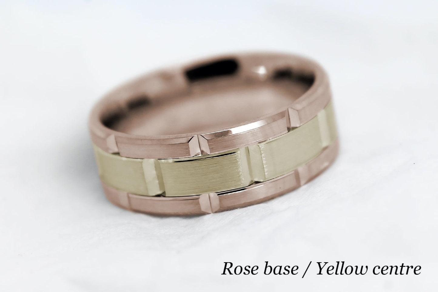 8mm Gold Wedding Band for Men Luxury Beveled Heavy | AT-8023