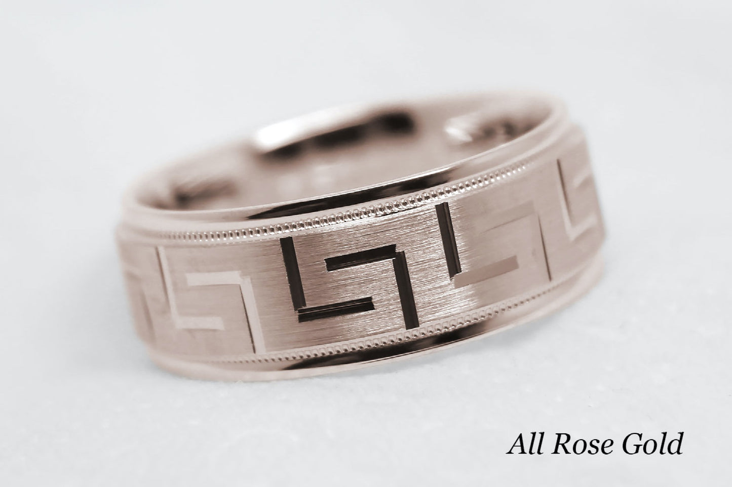 8mm Gold Wedding Band for Men and Women with Greek Design | T-8175