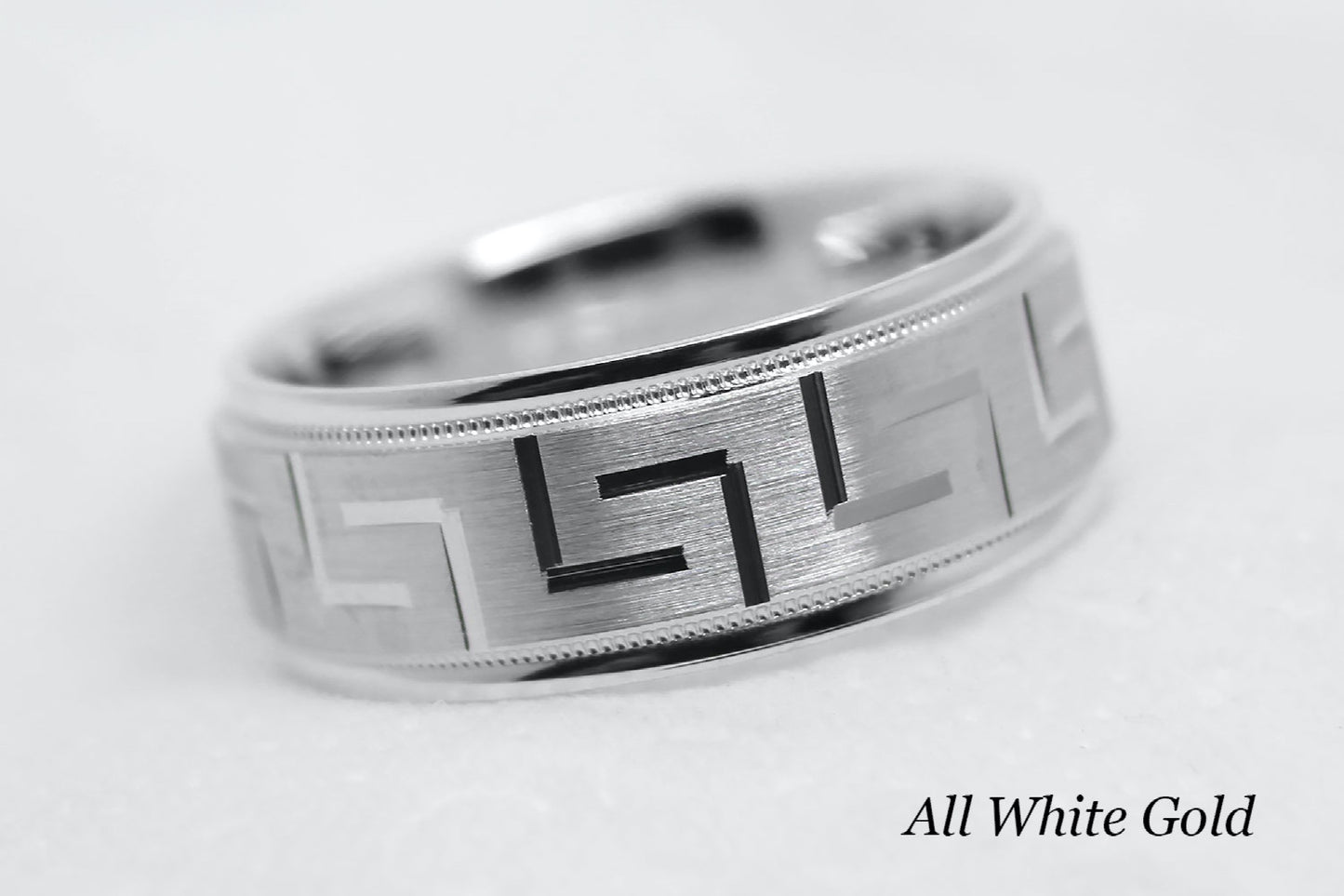 8mm Gold Wedding Band for Men and Women with Greek Design | T-8175