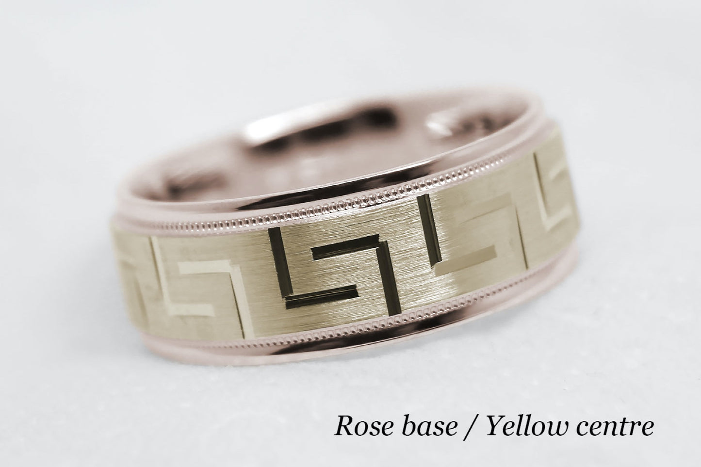 8mm Gold Wedding Band for Men and Women with Greek Design | T-8175