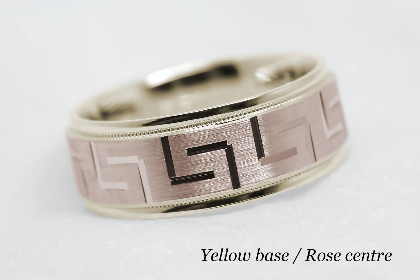 8mm Gold Wedding Band for Men and Women with Greek Design | T-8175