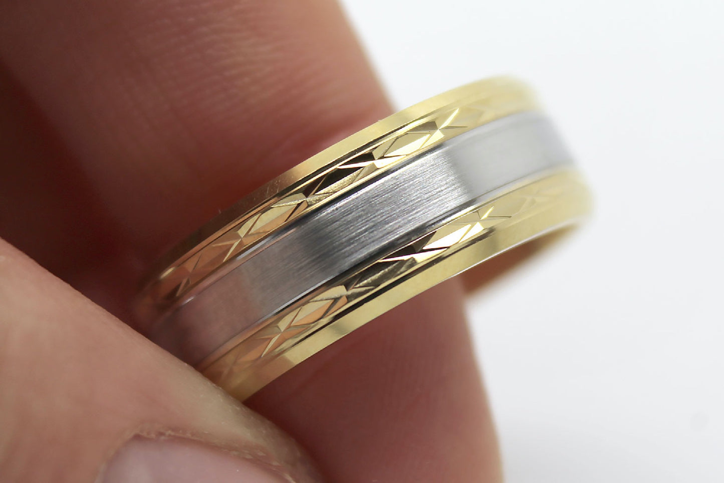 8mm Solid Gold Wedding Band for Men and Women Flat Beveled | T-8363