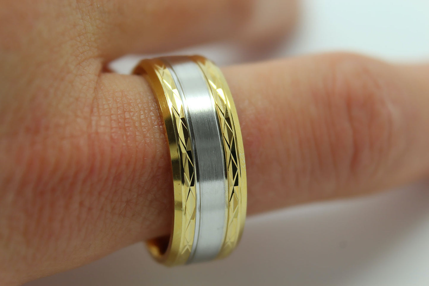 8mm Solid Gold Wedding Band for Men and Women Flat Beveled | T-8363