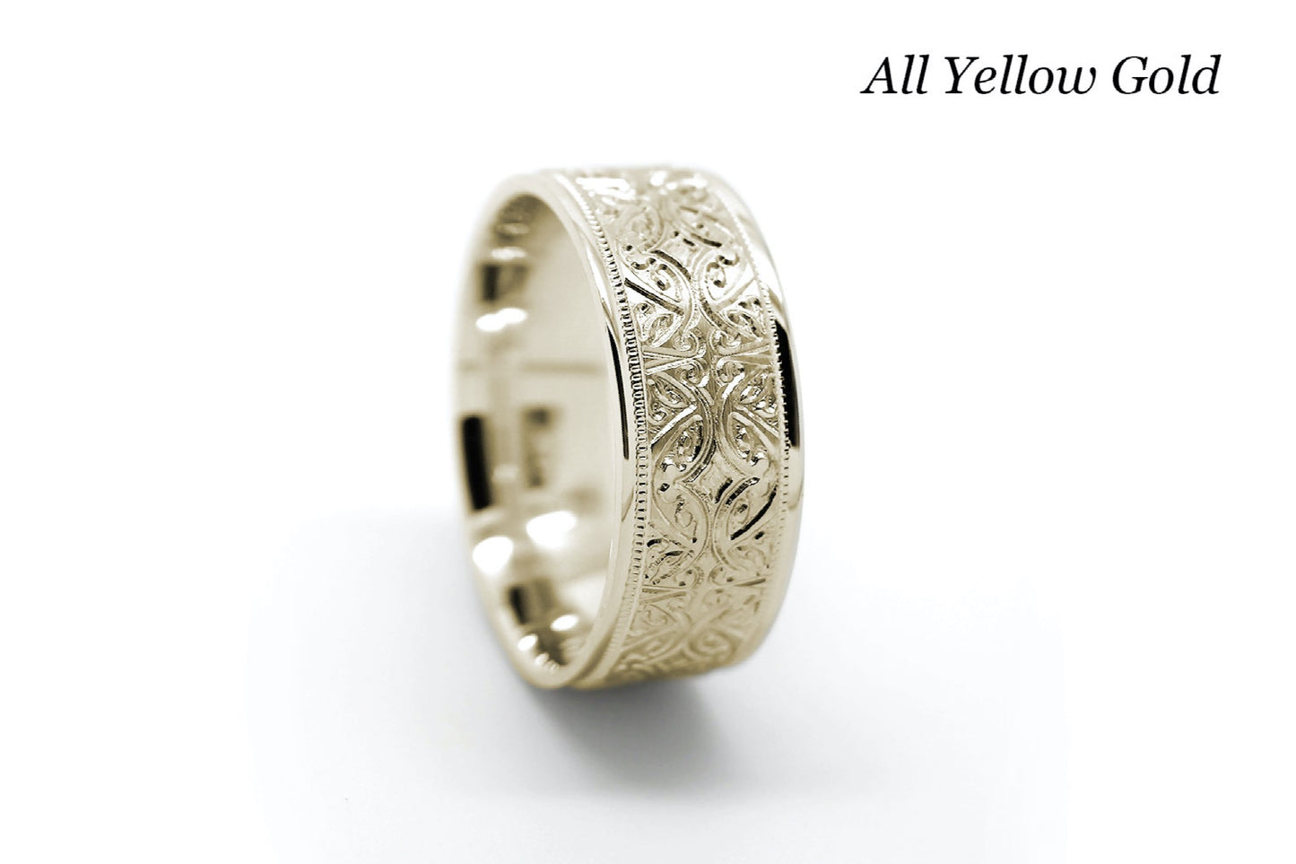 8mm Floral Gold Wedding Band for Men and Women Ornament | AT-8364