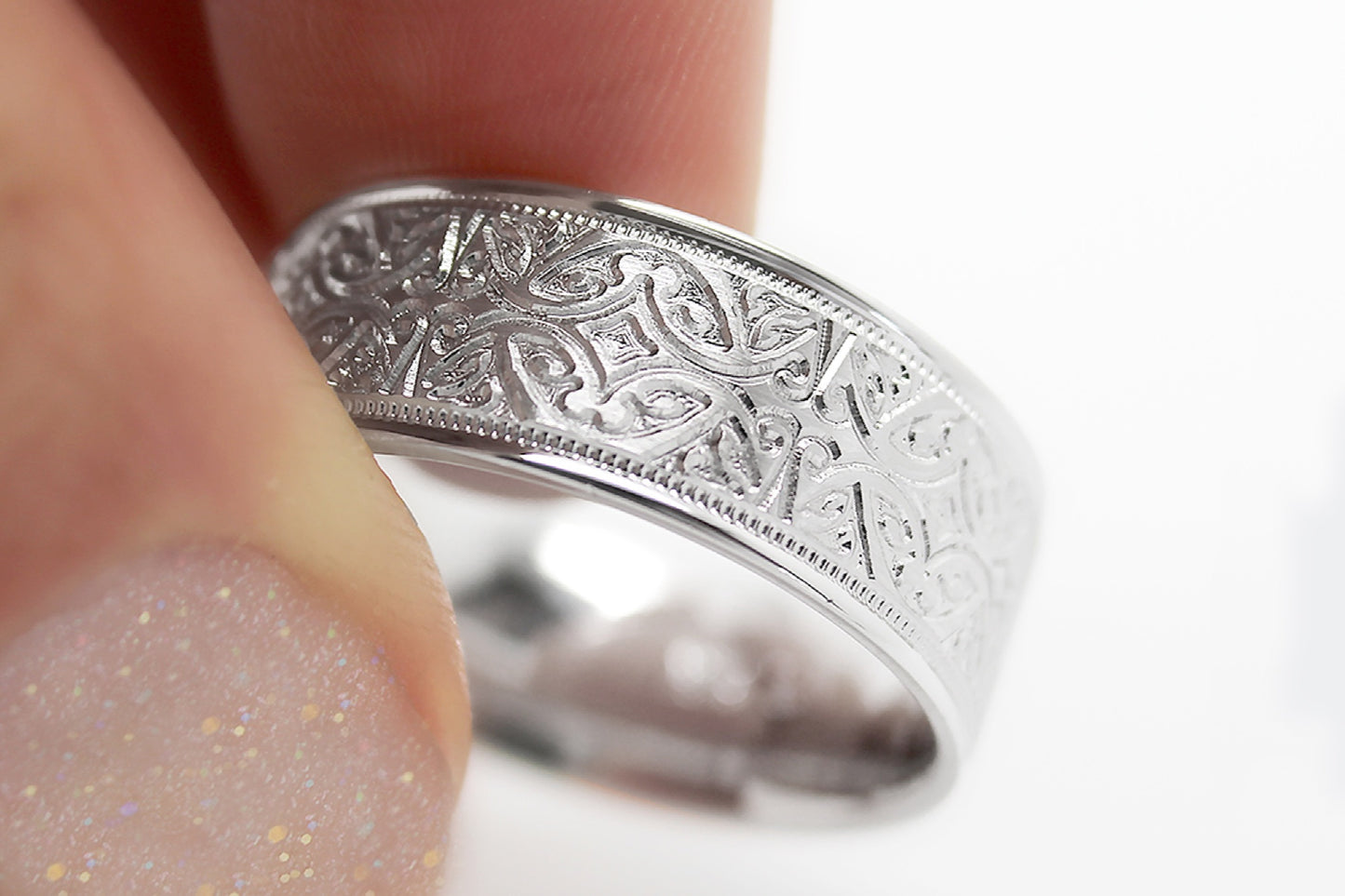 8mm 925 Silver Floral Wedding Band for Men and Women Ornament | AT-8364
