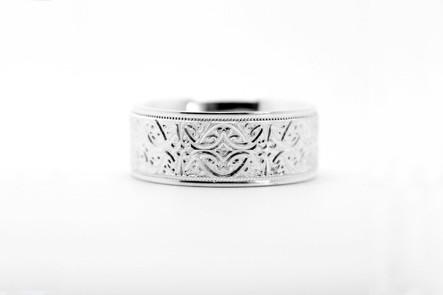 8mm 925 Silver Floral Wedding Band for Men and Women Ornament | AT-8364