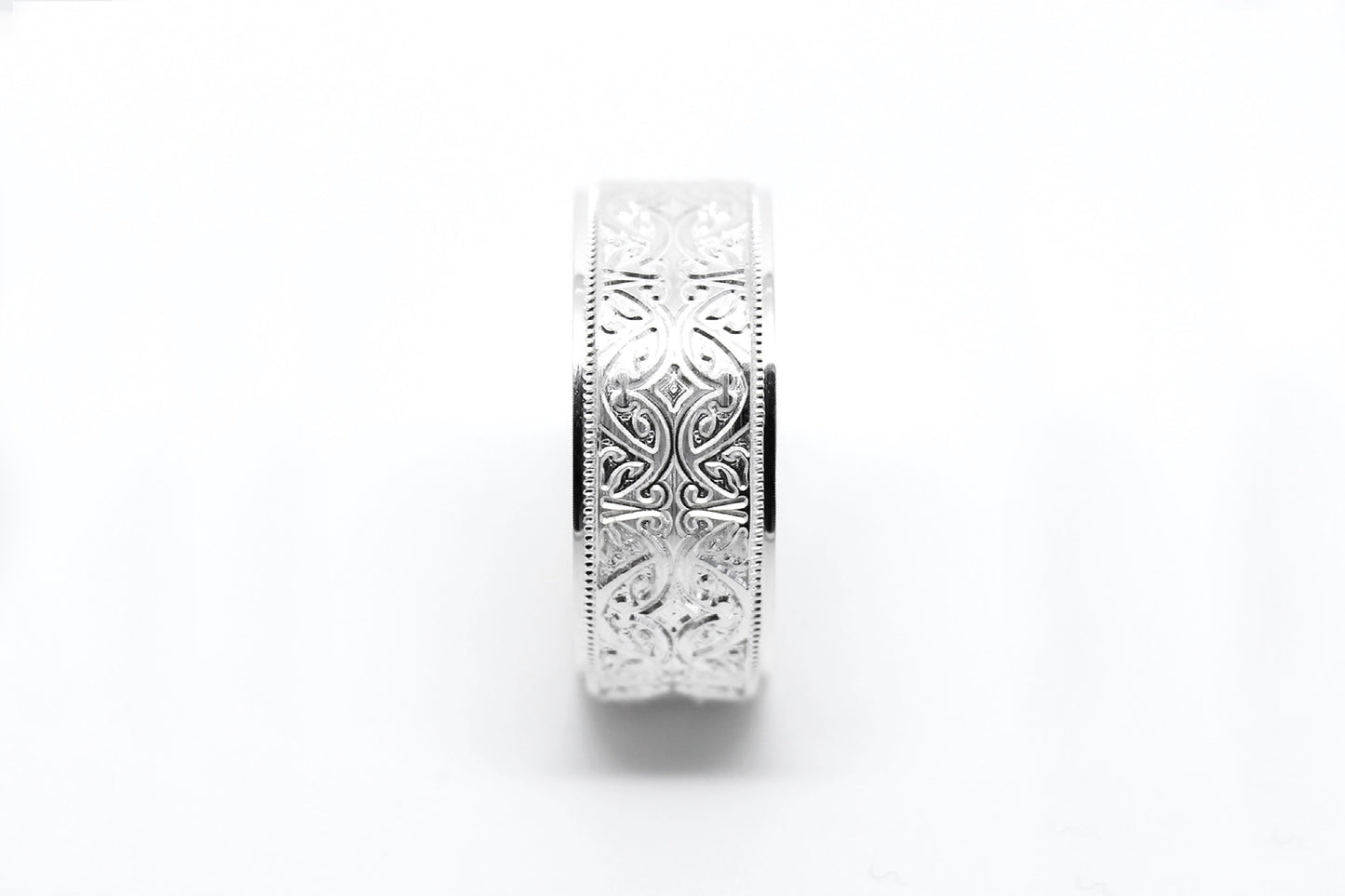 8mm 925 Silver Floral Wedding Band for Men and Women Ornament | AT-8364