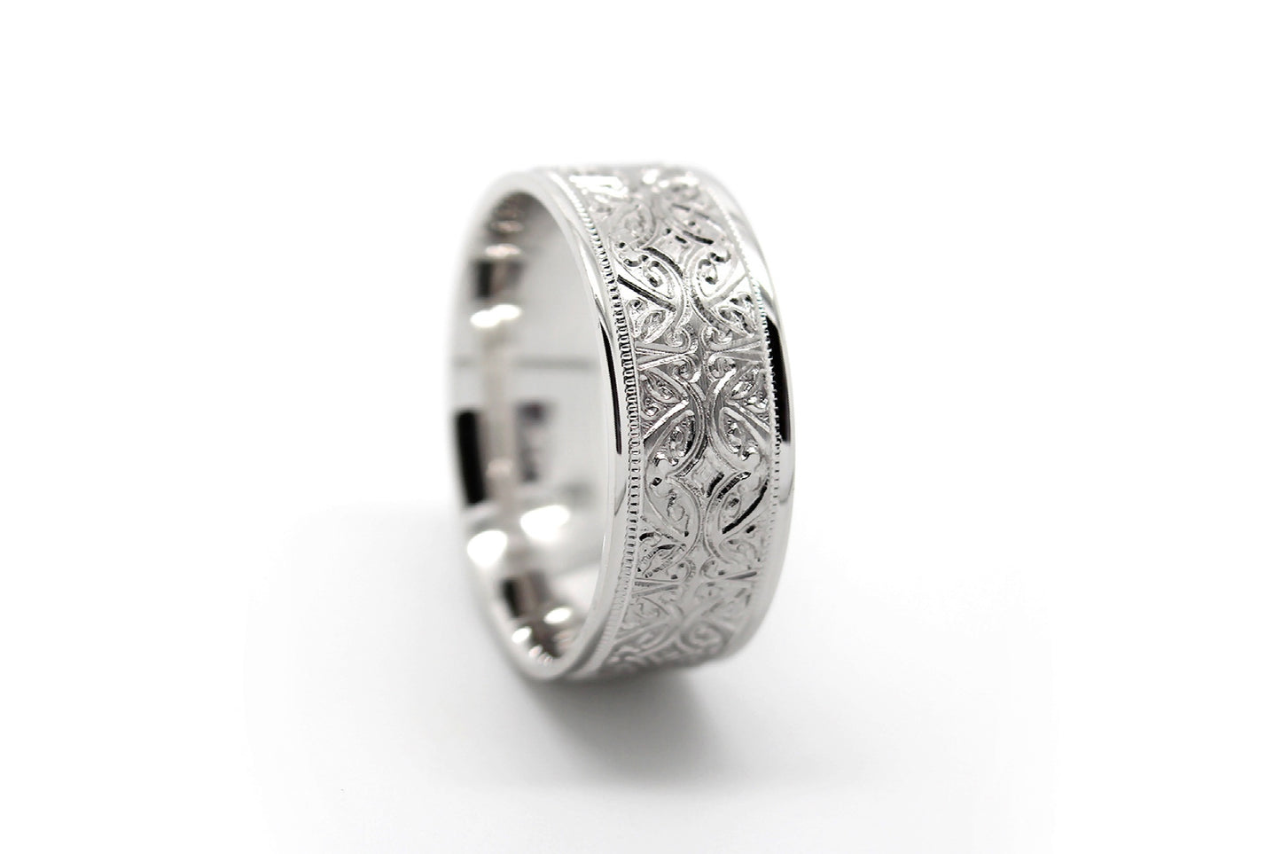 8mm 925 Silver Floral Wedding Band for Men and Women Ornament | AT-8364