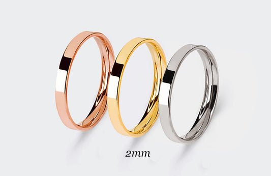 2mm Solid Gold FLAT Polished Comfort Fit Women's Wedding Ring, Simple Plain Flat Gold Band | AT-9559