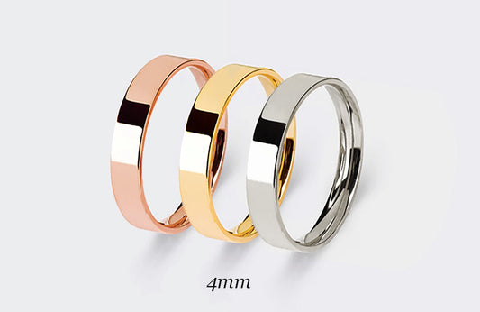4 mm Solid Gold FLAT Polished Comfort Fit Men's & Women's Wedding Ring, Simple Plain Flat Gold Band | AT-9559