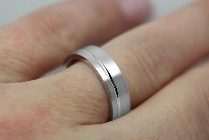 5mm 925 Silver Flat Brushed with line Wedding Band for Men and Women | T-0007
