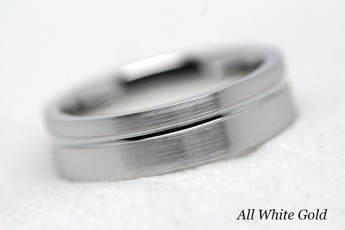 5mm Gold Classic Brushed Flat Wedding Band with Line for Men and Women | T-0007