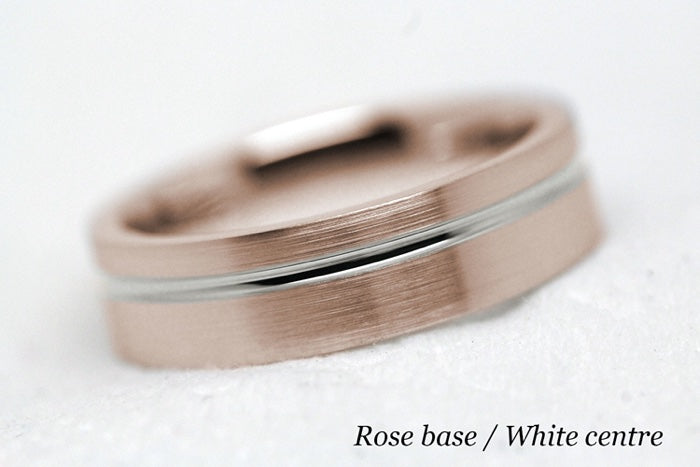 5mm Gold Classic Brushed Flat Wedding Band with Line for Men and Women | T-0007