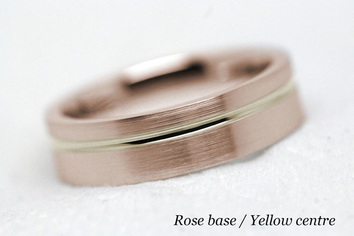 5mm Gold Classic Brushed Flat Wedding Band with Line for Men and Women | T-0007