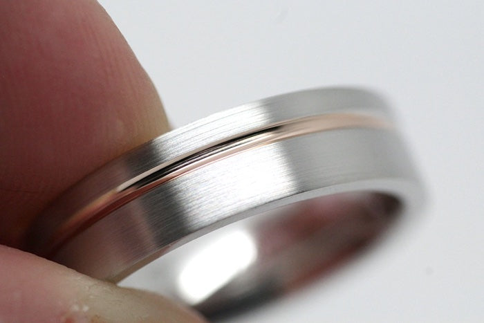 5mm Gold Classic Brushed Flat Wedding Band with Line for Men and Women | T-0007