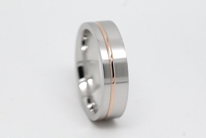 5mm Gold Classic Brushed Flat Wedding Band with Line for Men and Women | T-0007