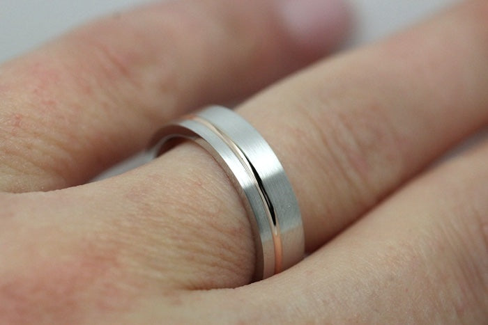 5mm Gold Classic Brushed Flat Wedding Band with Line for Men and Women | T-0007