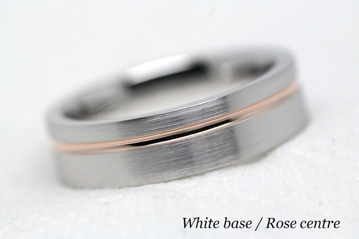 5mm Gold Classic Brushed Flat Wedding Band with Line for Men and Women | T-0007
