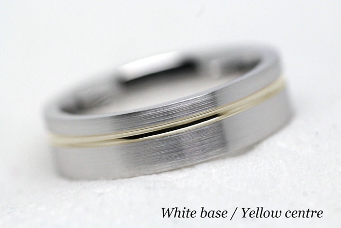 5mm Gold Classic Brushed Flat Wedding Band with Line for Men and Women | T-0007