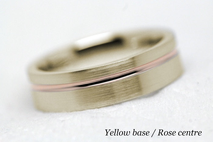 5mm Gold Classic Brushed Flat Wedding Band with Line for Men and Women | T-0007