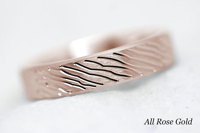 5mm Gold Brushed Flat Wedding Band for Men and Women with lines | T-0008