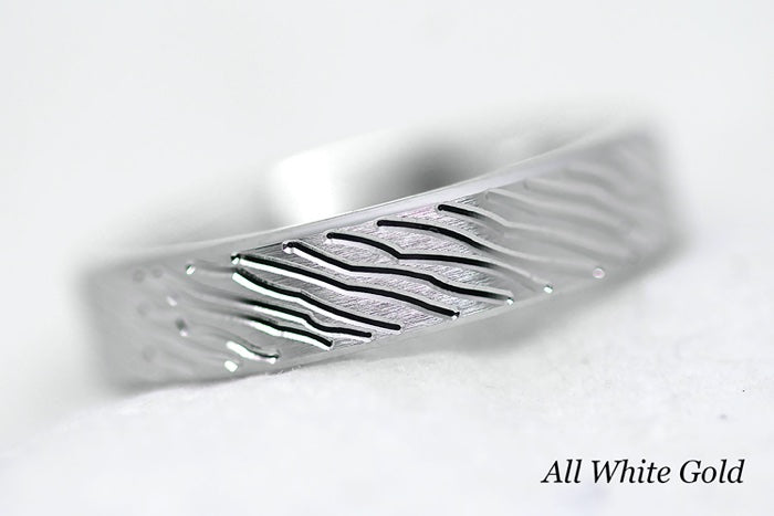 5mm Gold Brushed Flat Wedding Band for Men and Women with lines | T-0008