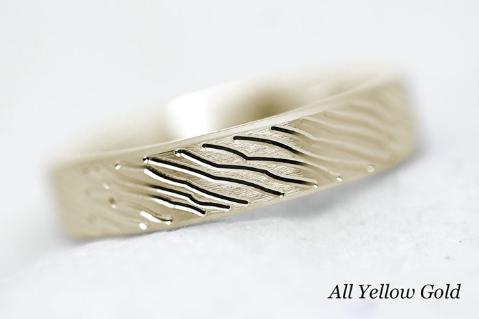 5mm Gold Brushed Flat Wedding Band for Men and Women with lines | T-0008