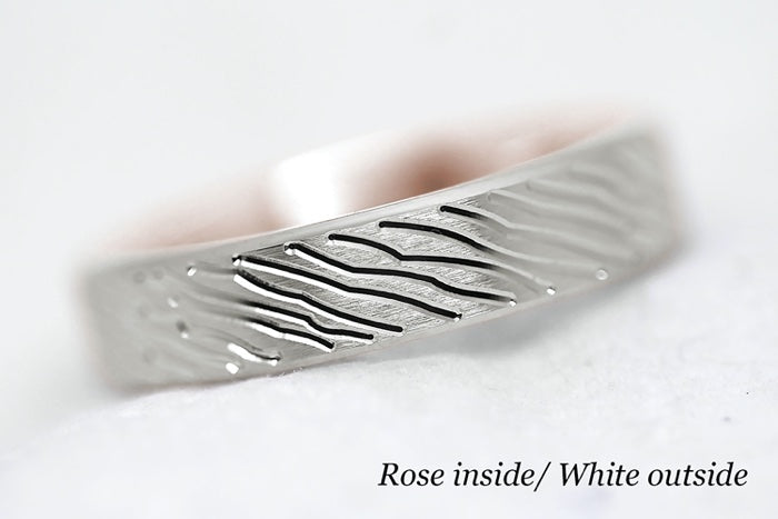 5mm Gold Brushed Flat Wedding Band for Men and Women with lines | T-0008